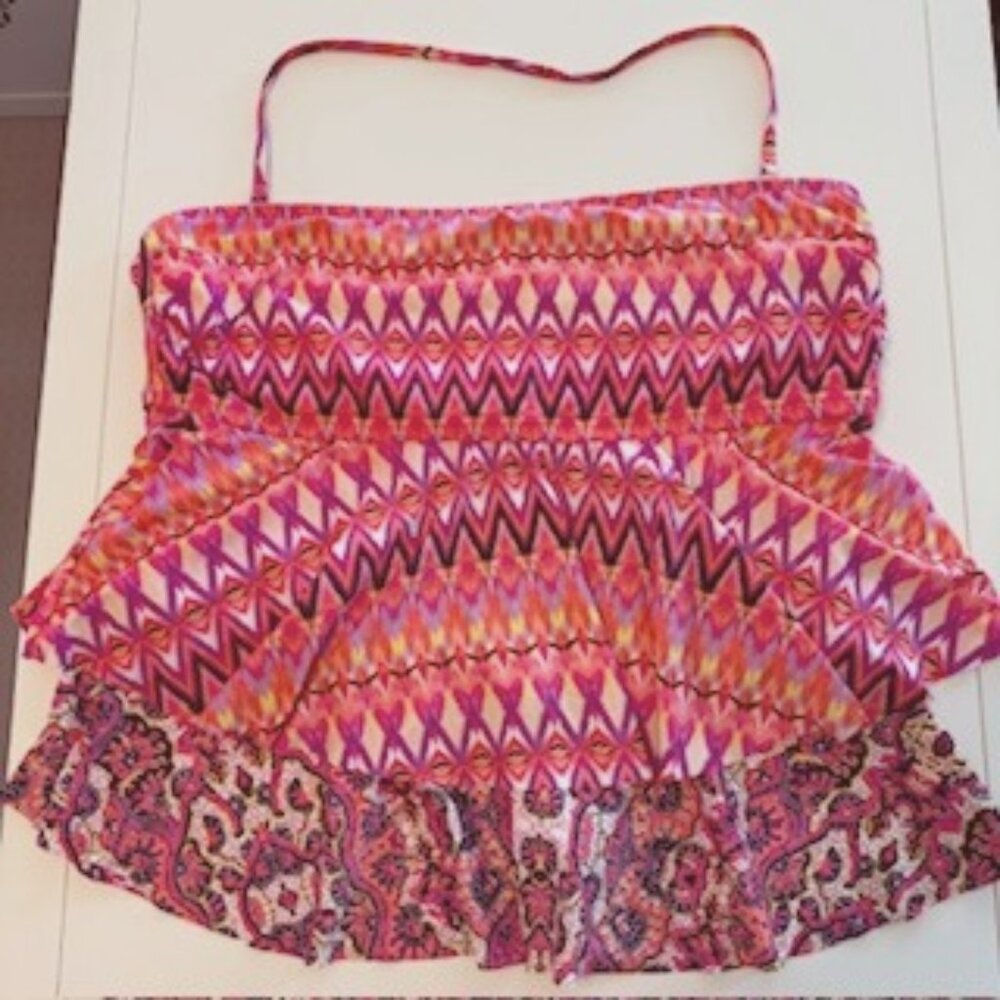 Women's Kenneth Cole Reaction Bandeau Ruffle Tankini Orange/Pink, XL